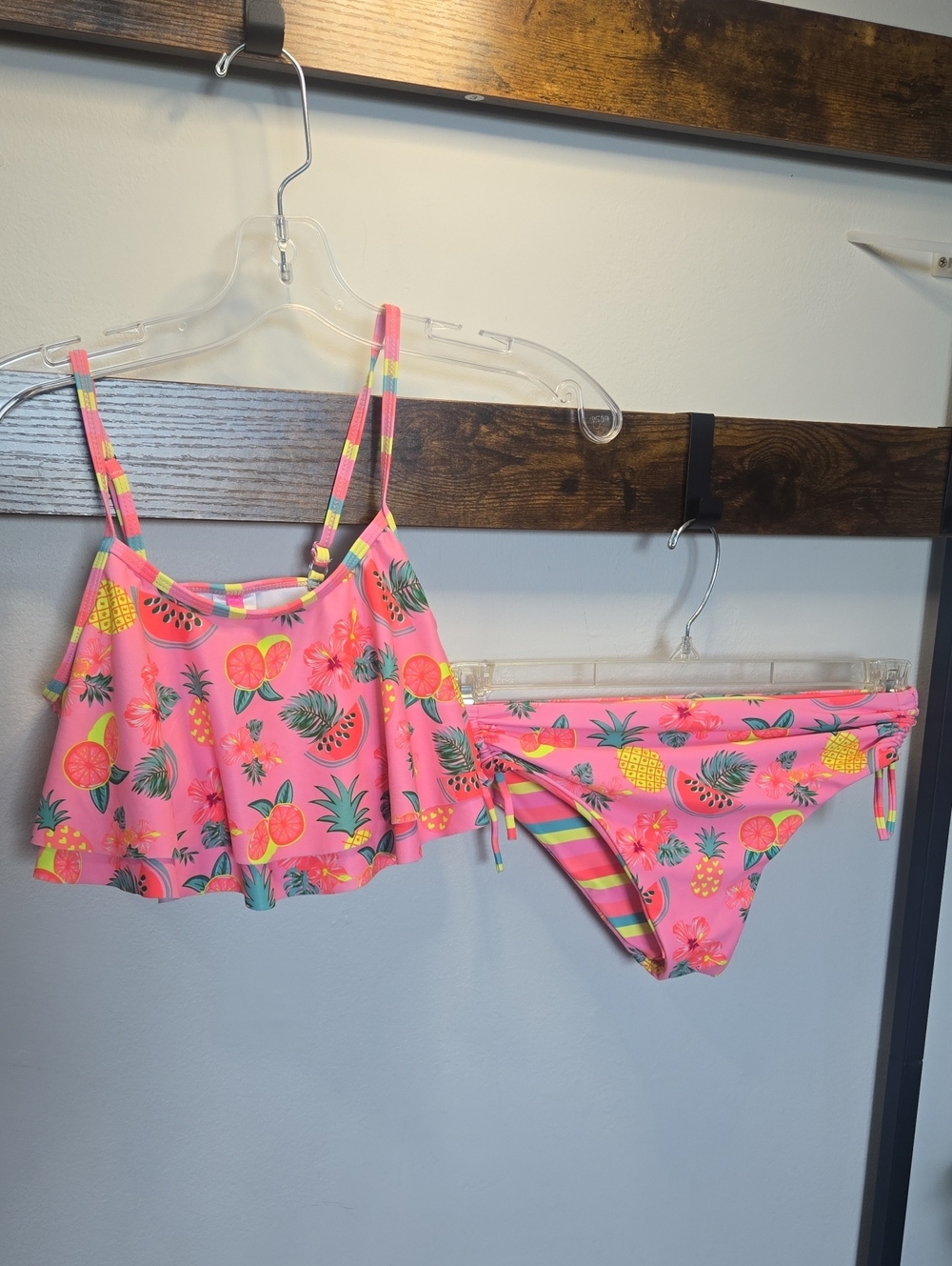 Betsey Johnson Pink Pineapple & Watermelon Girls' Swim Bikini Fits Like Womens S